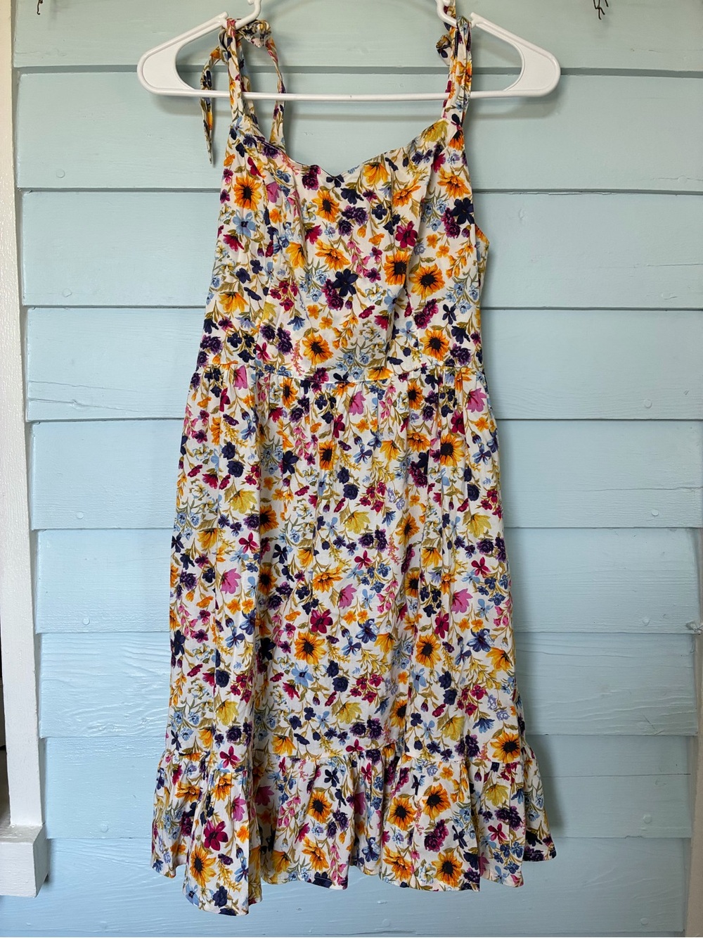 Old Navy White Midi Dress with Yellow & Purple Floral Print